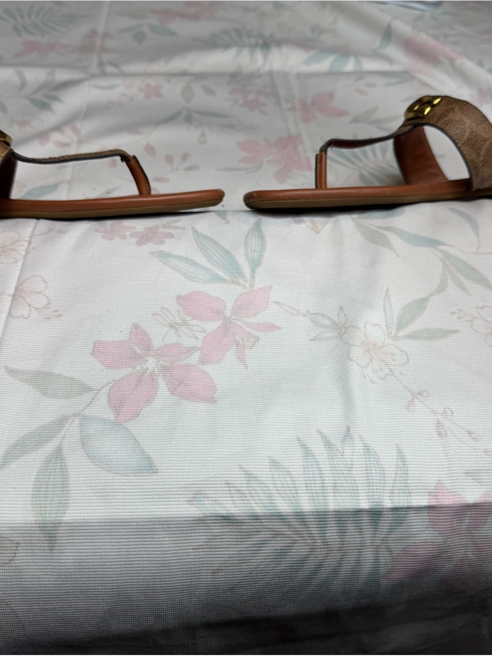 Coach Brown Tan Signature Thong Sandals with Gold Accent - Picture 9 of 9